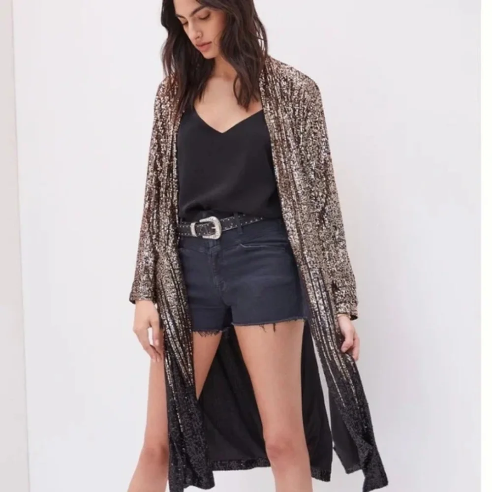 Dulcinea Sequined Duster Jacket in Rose Black Ombre - Picture 6 of 14